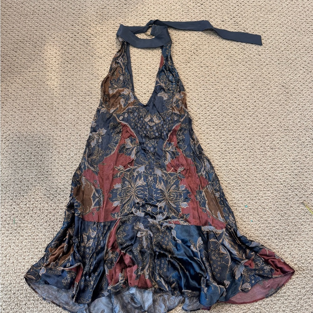 Free People Navy Blue & Burgundy  Halter Top
